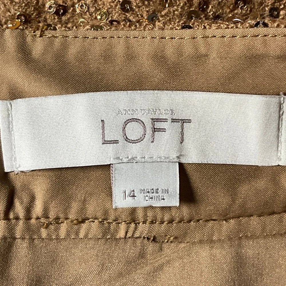 LOFT Mini Skirt Women 14 Bronze Wool Sequin A-Line Party Holiday Festive Glam
